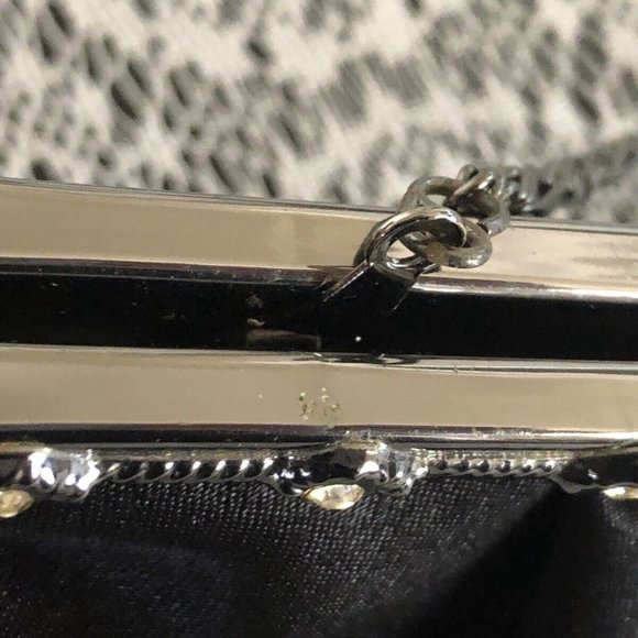 Vintage Black Satin Evening Bag Purse with Rhinestones - Picture 6 of 11